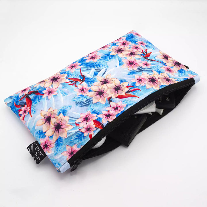 grande pochette golf Lay Day Golf Hawaiian Flowers Pink ouvert