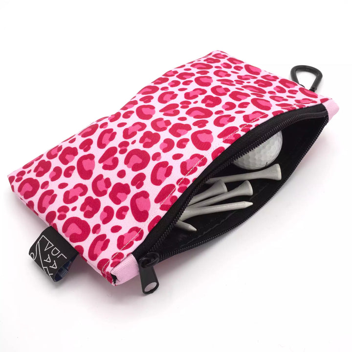 petite pochette golf Lay Day Golf leopardo pink ouverte