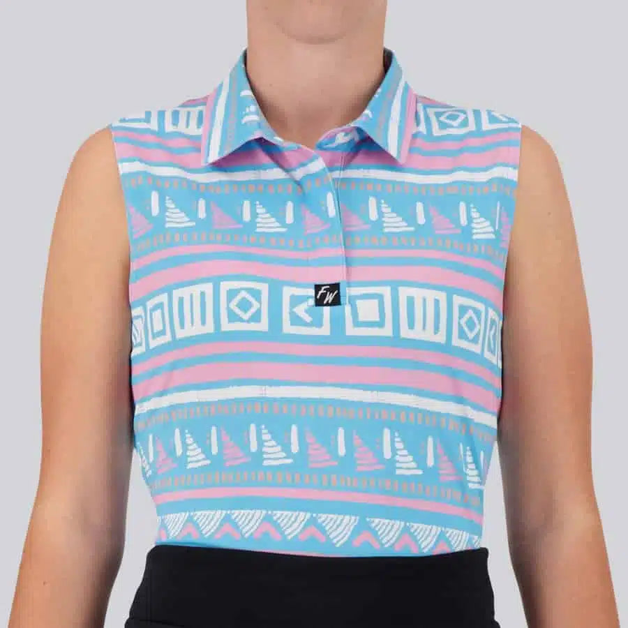 polo de golf femme sans manches full wedge pin hunter 2.0 porté